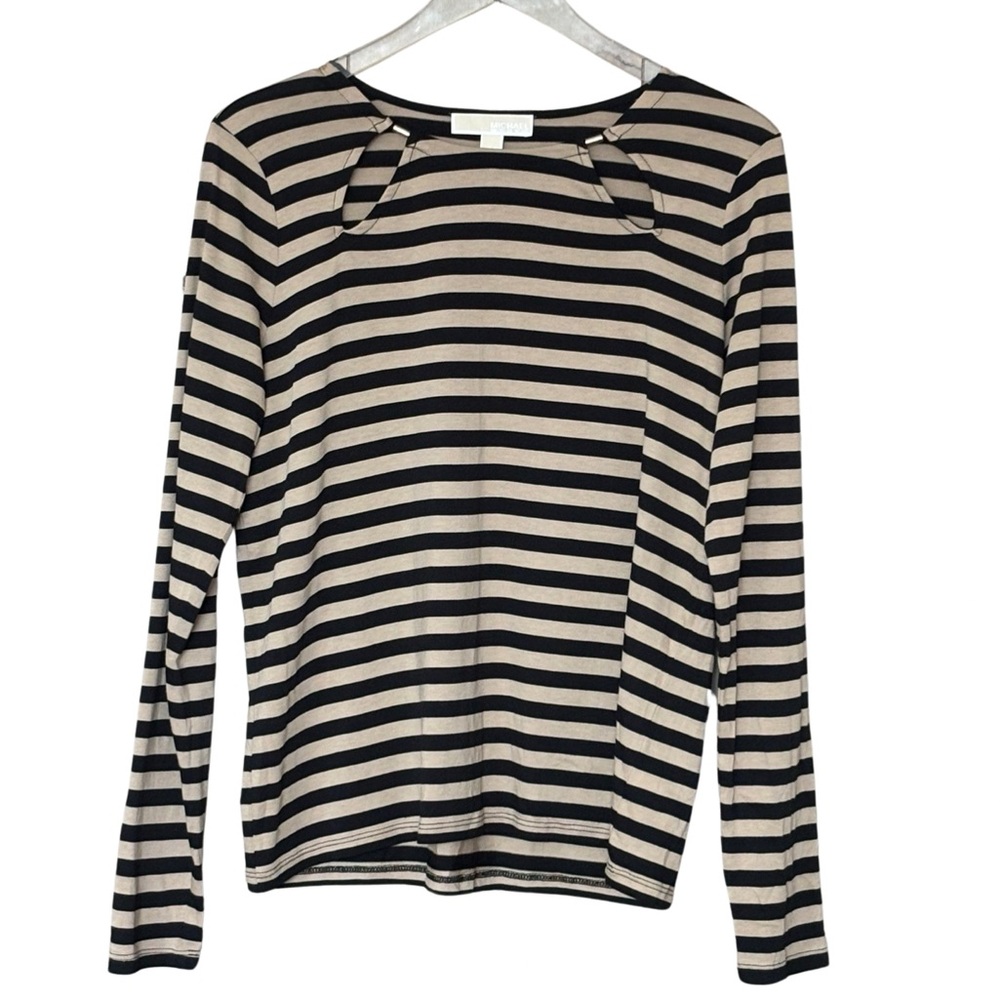 MICHAEL: Michael Kors Black and Tan Striped‎ Shirt